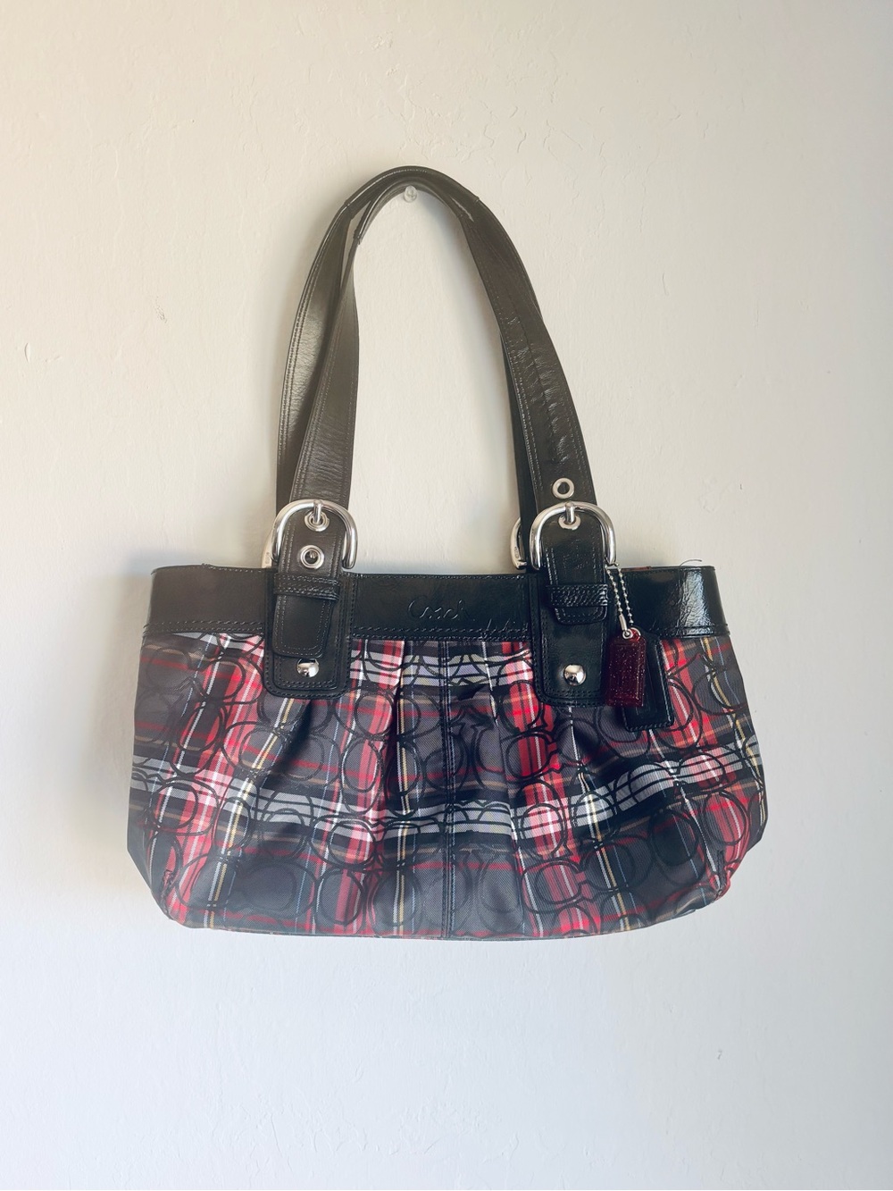 Coach Poppy Soho Tartan Plaid Shoulder Bag Red Black